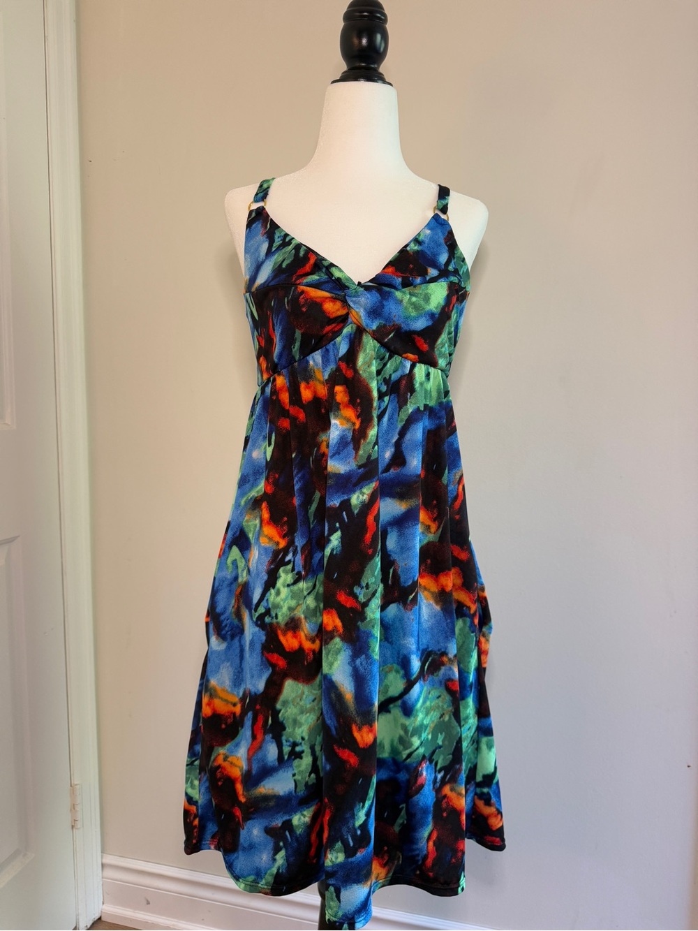 Simon Chang Blue Green Multicolor Midi Dress